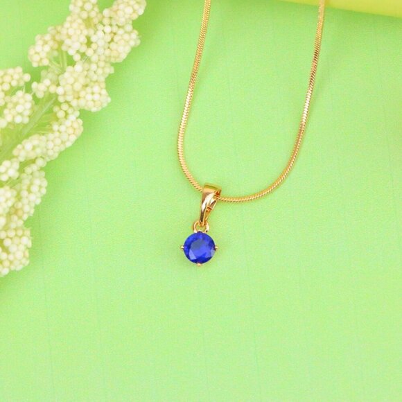 "Tiny Blue Stone Pendant in Gold Plated Brass – Elegant Minimal Detail, XPPT1762 - Picture 3 of 14